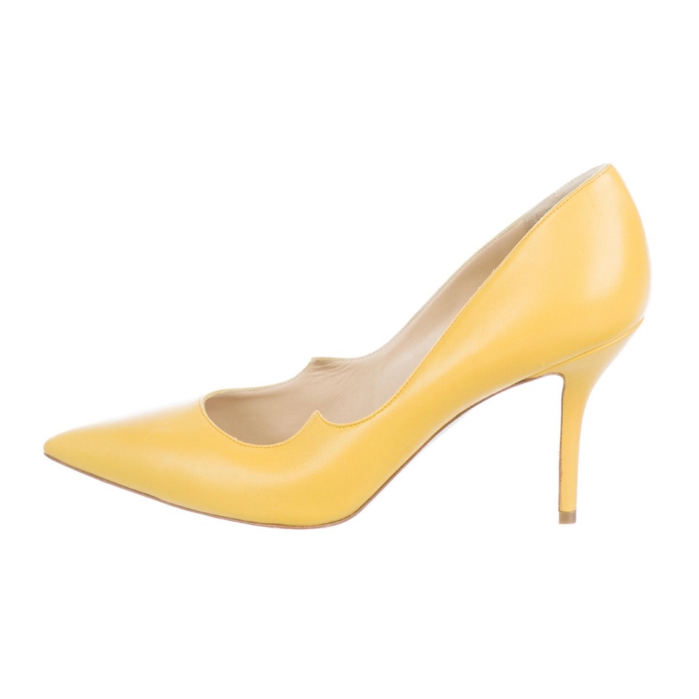 Yellow leather Paul Andrew pumps with tonal stitching and covered heels - Sz 9